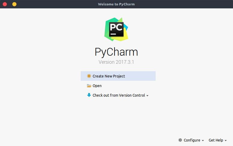 Pycharm welcome screen