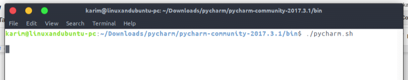 Starting pycharm in the terminal while in the bin folder