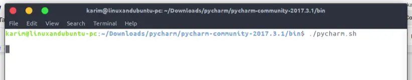 Starting pycharm in the terminal while in the bin folder