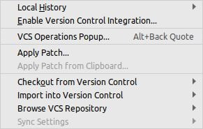 VCS menu