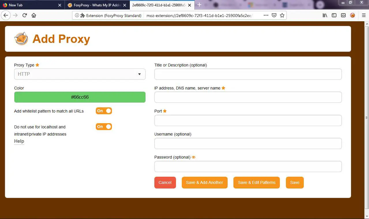 add proxy to foxyproxy website