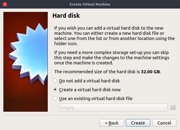 configure virtualbox hard disk