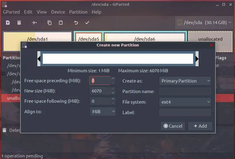 create linux partition gparted