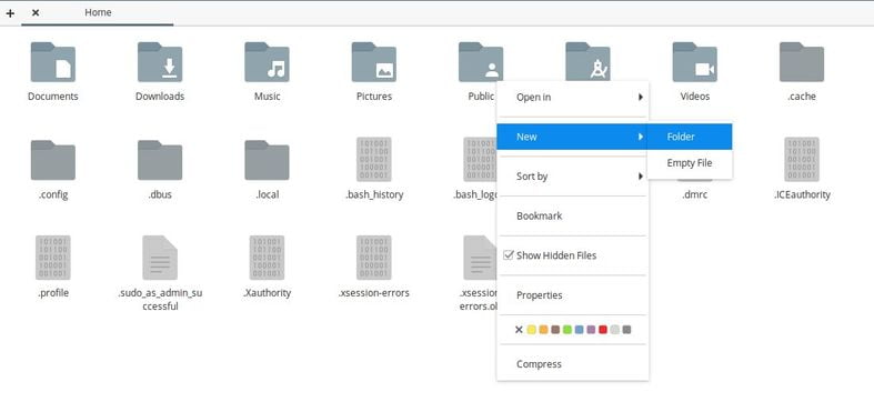 create new folder in elementary os file manager