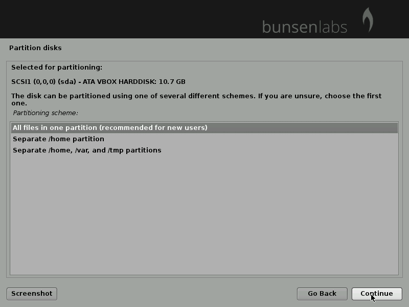 create partitions for bunsenlabs linux