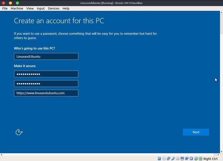 create windows 10 account setup