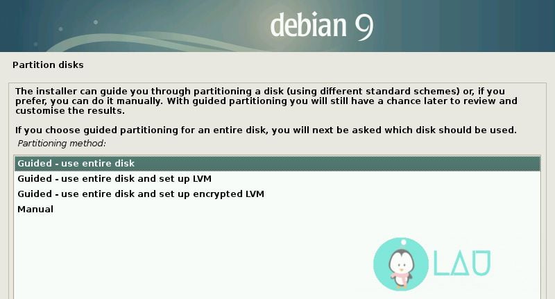 debian installation partition disk