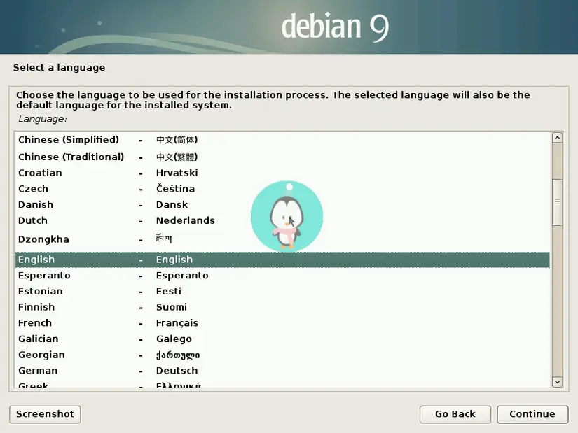 debian installer select language