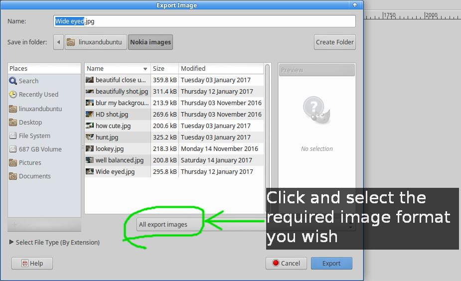 export image in gimp in linux