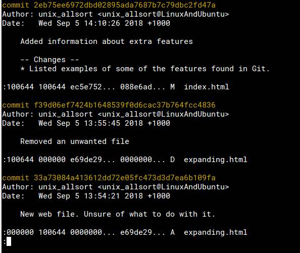 git whatchanged command
