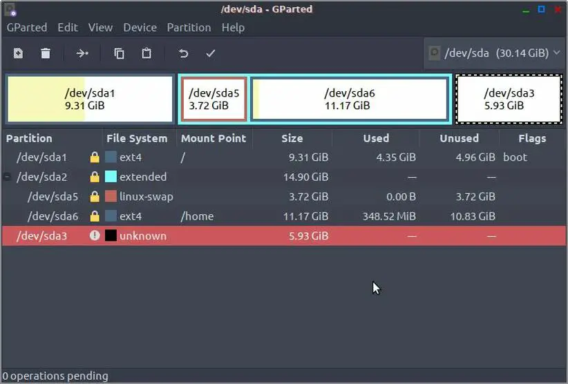 gparted list linux partitions