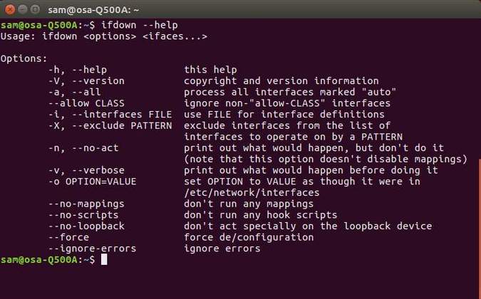 ifdown -help linux command