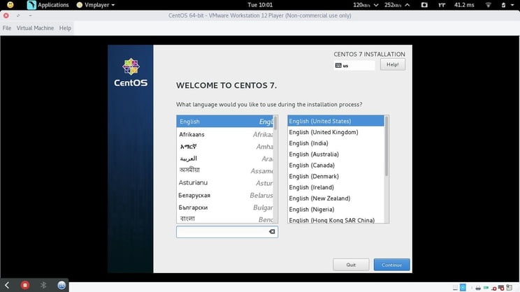 install centos select language