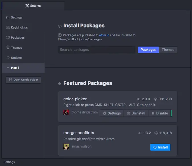 install packages in atom text editor