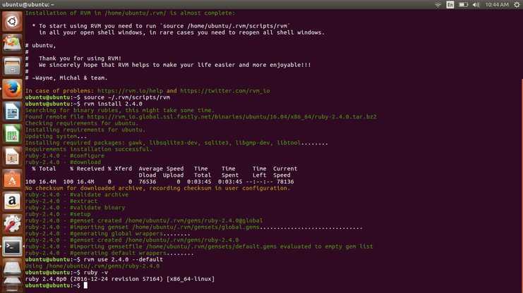 install rvm and check ruby on rails version