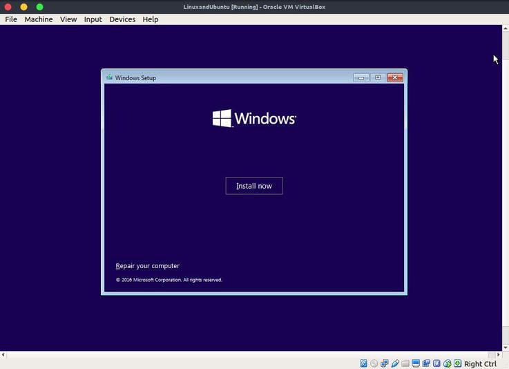 install windows 10 in linux virtualbox