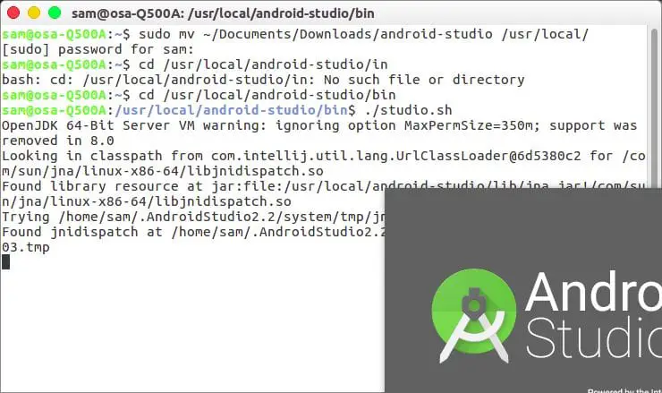 launch android studio from terminal