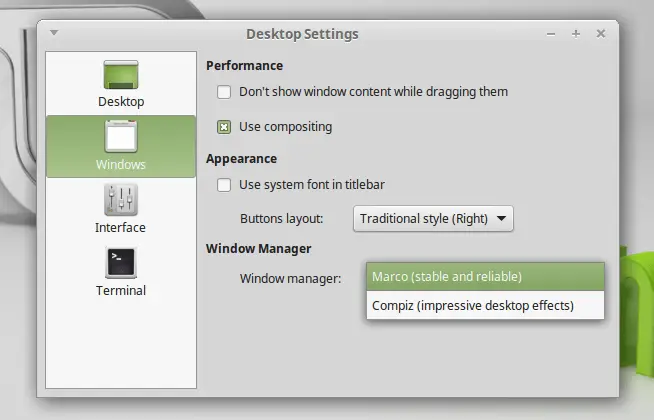 linux mint 17.1 dekstop settings