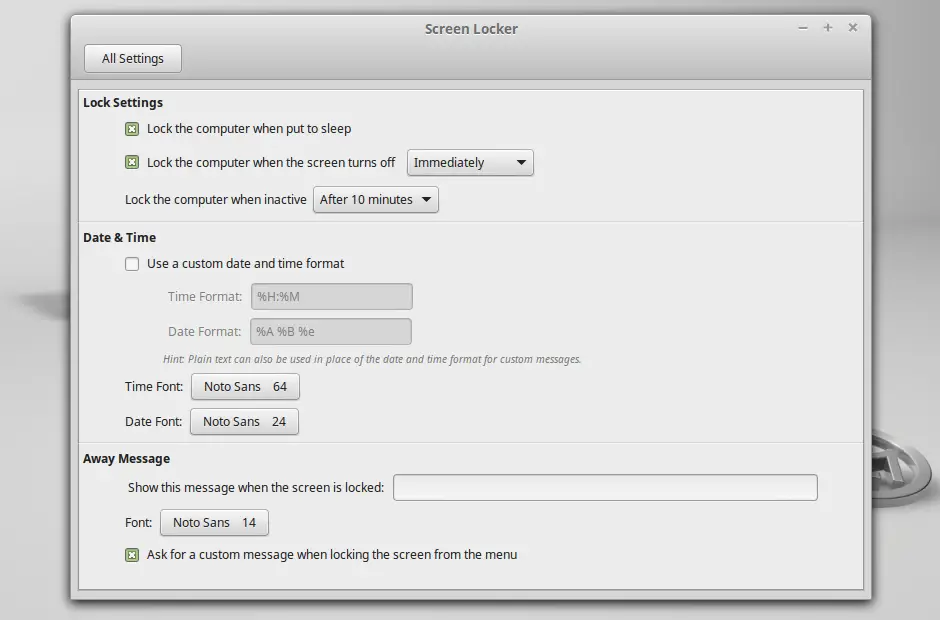 linux mint 17.1 screensaver settings