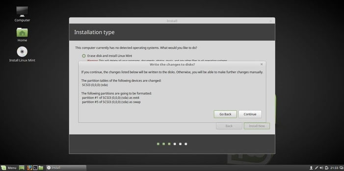 linux mint 18 installation partitioning confirm