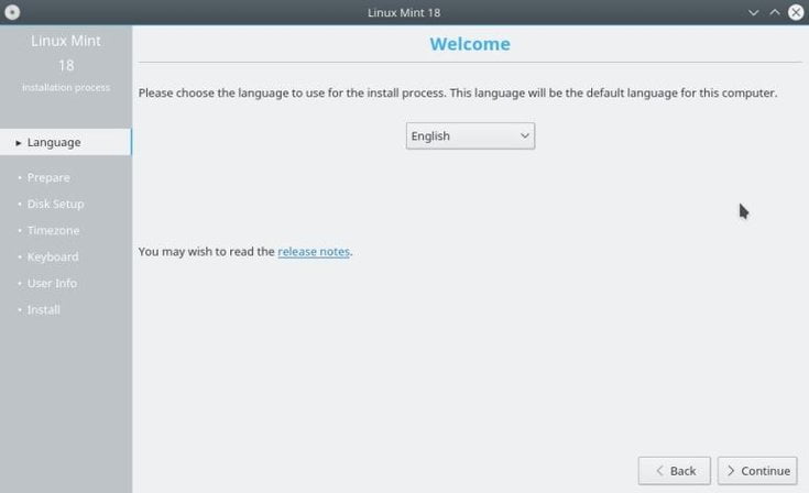 linux mint installation select language