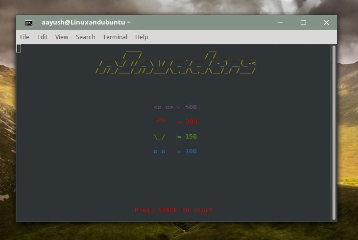 ninvaders game to play in linux terminal