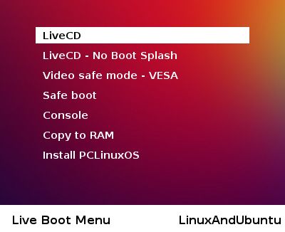 pclinuxos installation boot screen