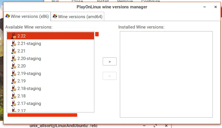 playonlinux select wine version