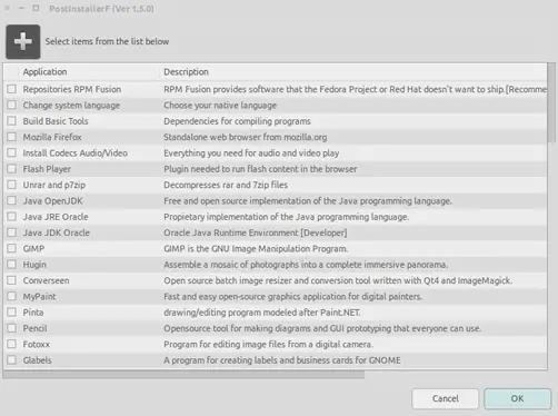postinstallerf select and install packages in fedora, ubuntu