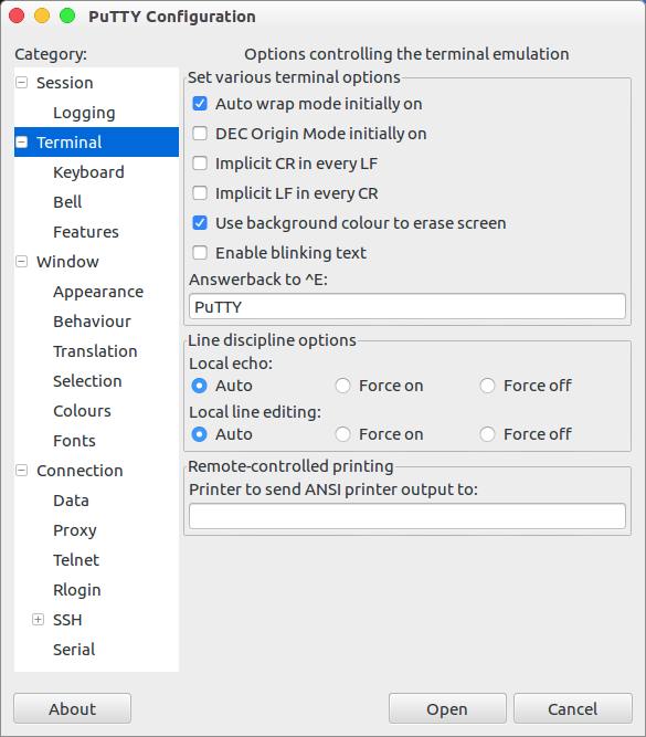 putty terminal configuration