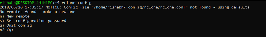 rclone config command