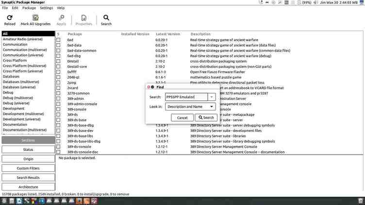 search package in linux symantic manager
