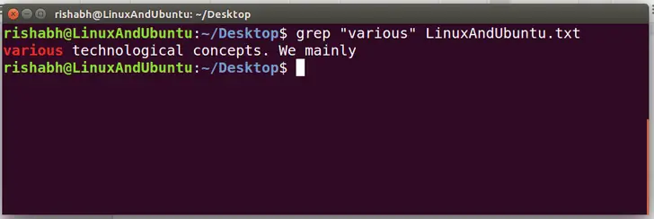 search text using grep command
