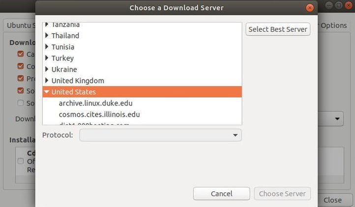 select fastest server in ubuntu 17.10