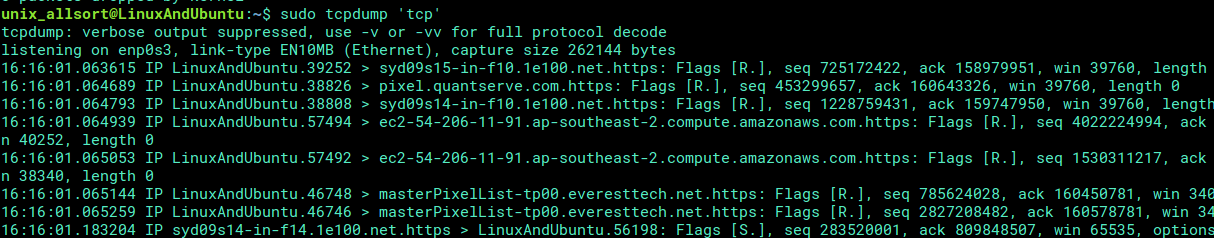 tcpdump filtering packets