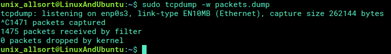 tcpdump save data to file