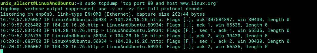 tcpdump scan port 80 on domain