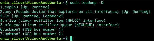 tcpdump select interface