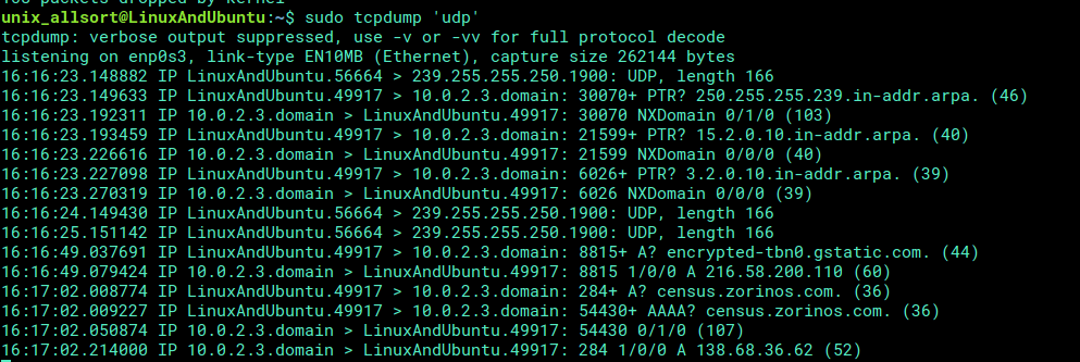 tcpdump udp port