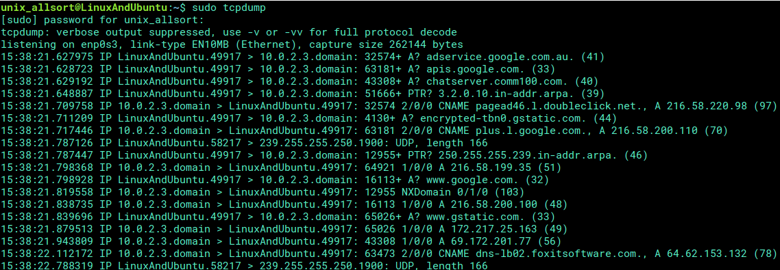 tcpdump without argument