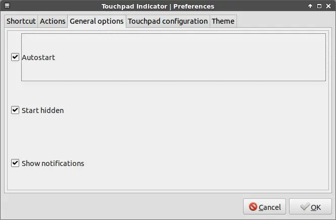 touchpad indicator general settings