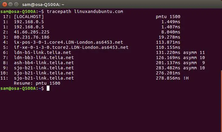 tracepath linux network command