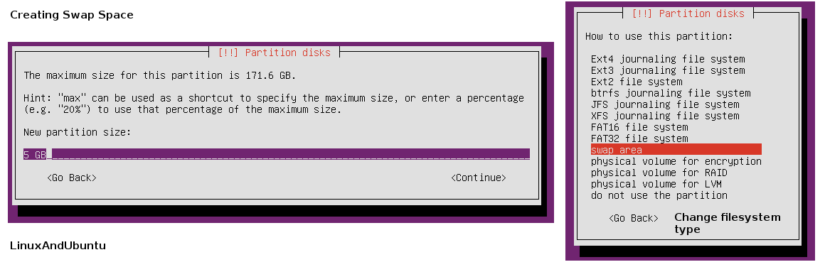 ubuntu create swap partition