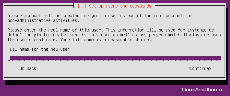 ubuntu setup username password