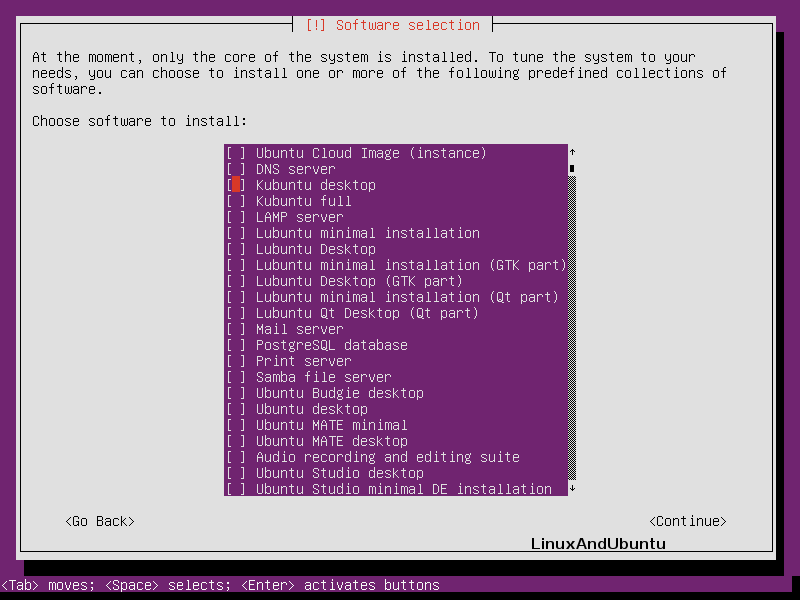 ubuntu software selection