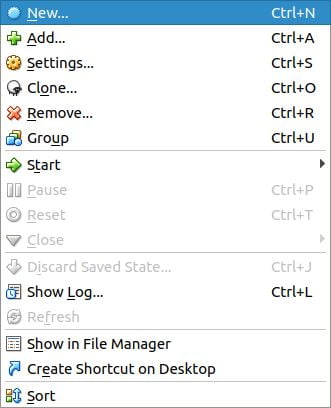 virtualbox file menu