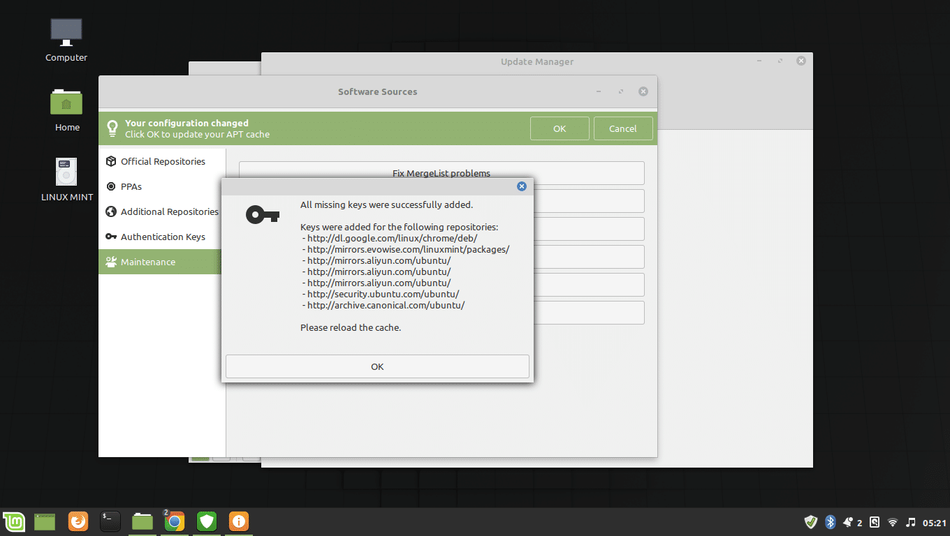 Add missing keys Linux Mint