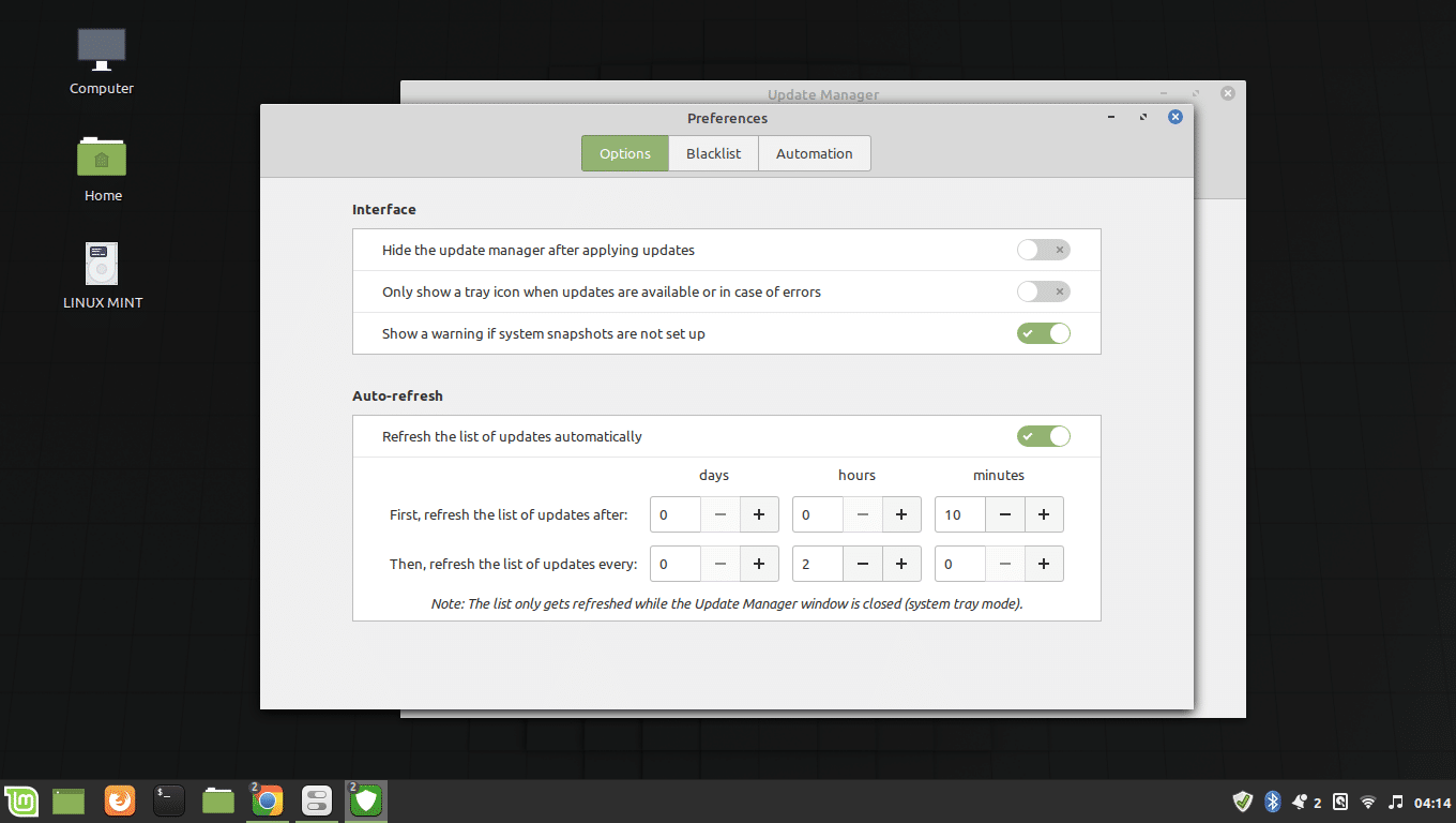 Linux Mint automatic update refresh