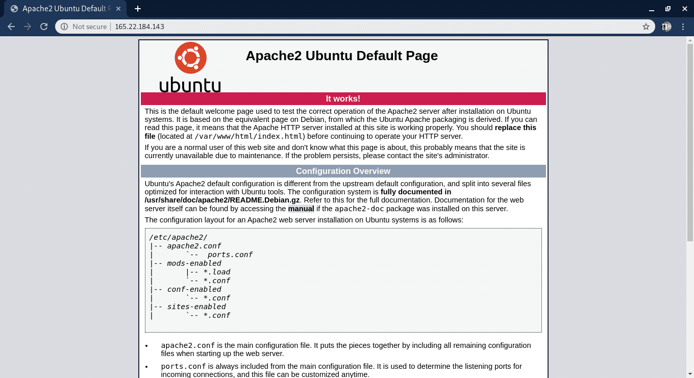 Apache server running on Ubuntu server