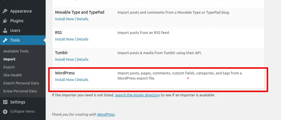 Wordpress import tool